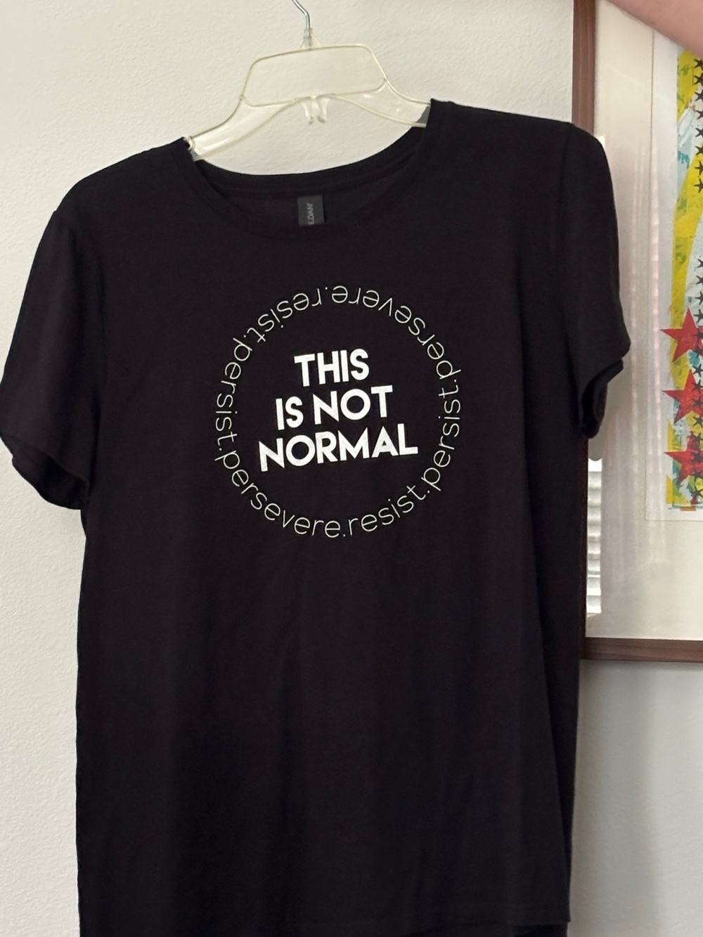 Gildan Black Short Sleeve Tee with White Circular Text Graphic